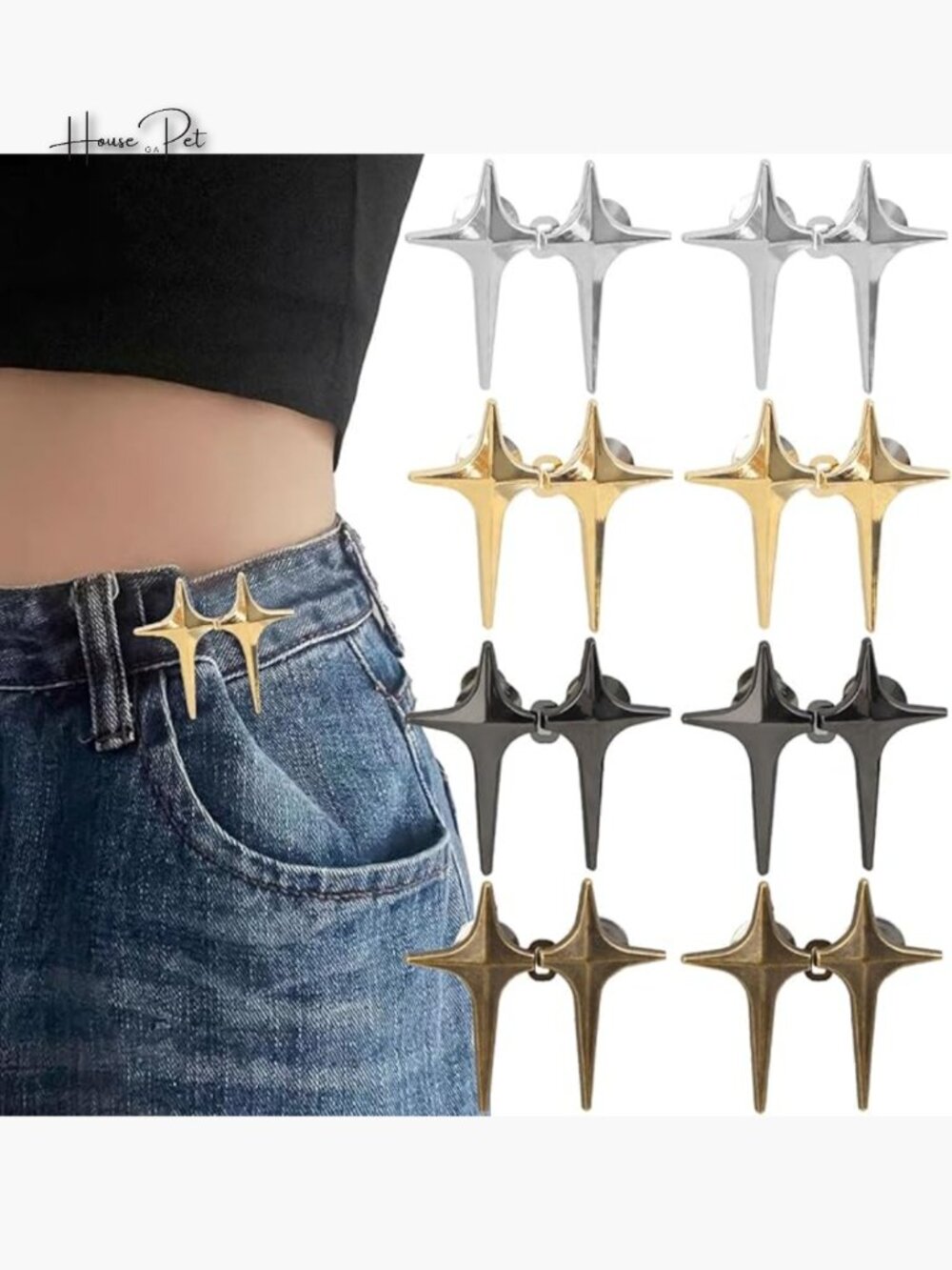 Adjustable Star Button Waist Tightener Sets, No Sew Metal Fasteners